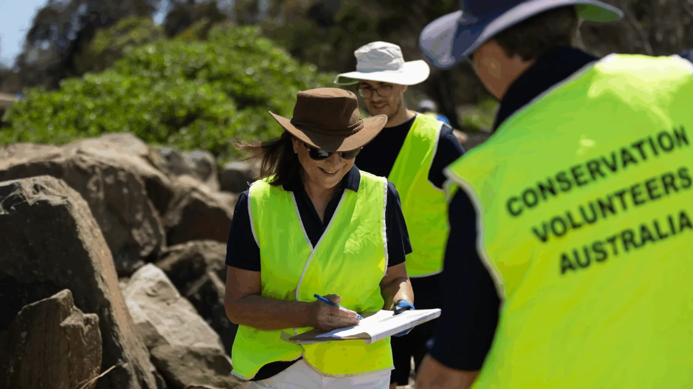 Australia conservation volunteers outside in high vis