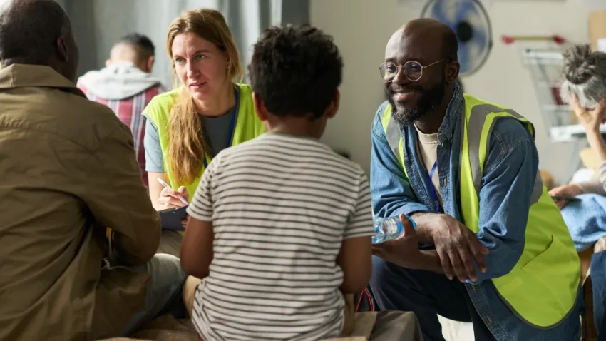 Volunteers working under pressure