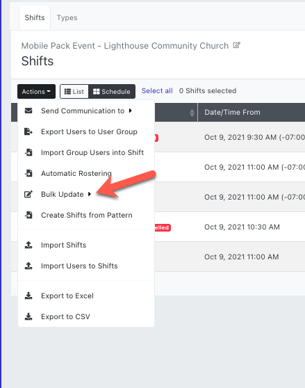 Bulk Update Shift