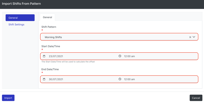 Import Shift Pattern