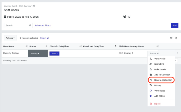 Image of reviewing Application on Journey on shifts.