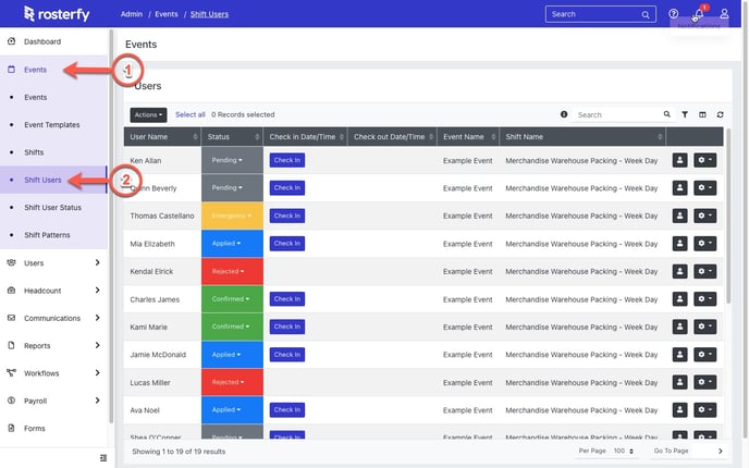 Shift Users Listing (SS)