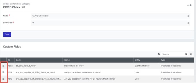 Sort order of Custom Fields Category