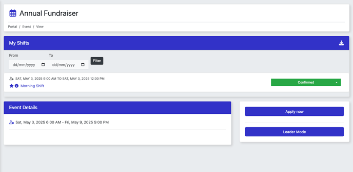 Kiosk mode - Event page