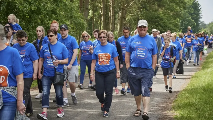 MND Association fundraising volunteers walking