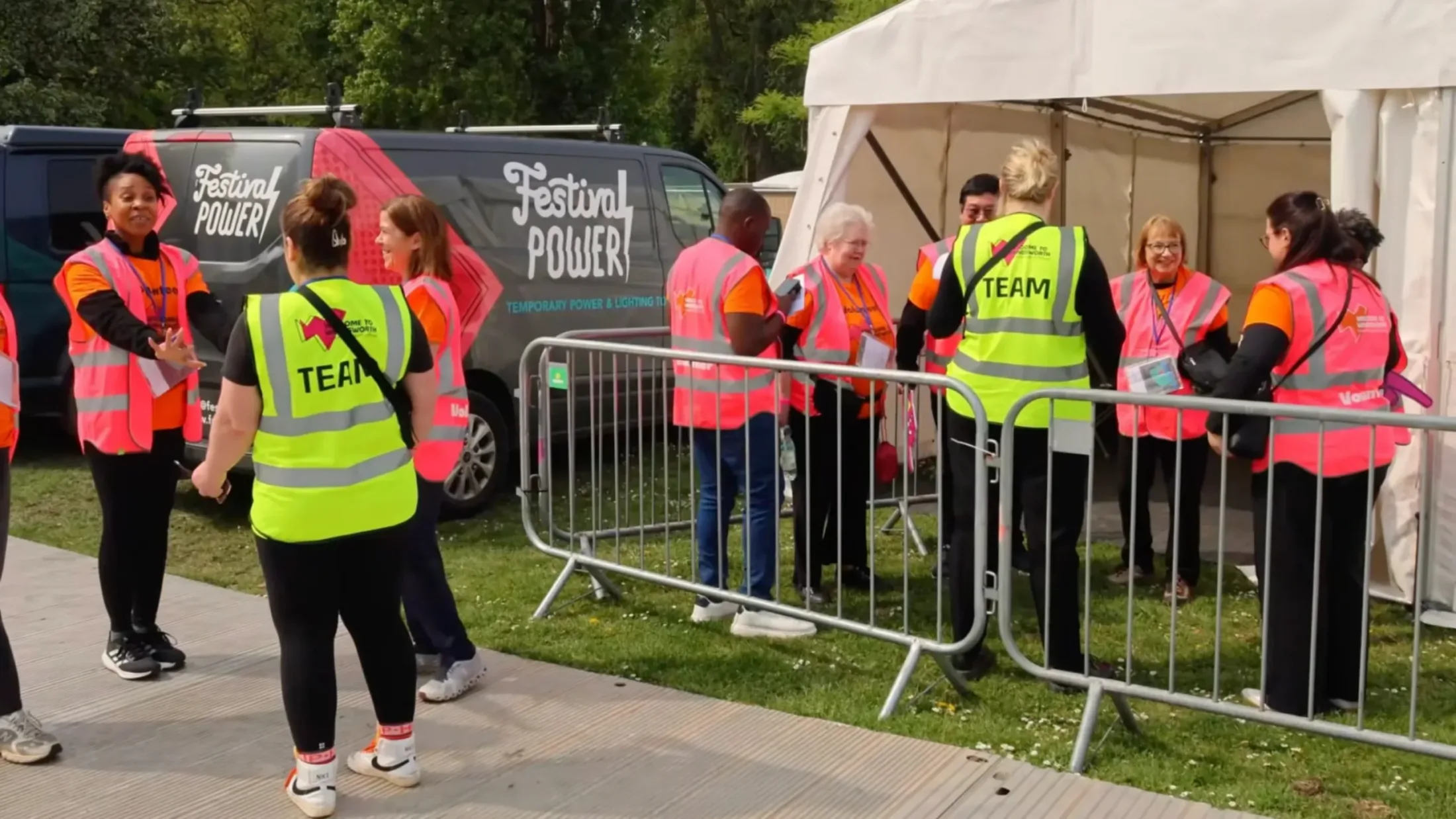 Group of volunteers in high vis at Battersea Park