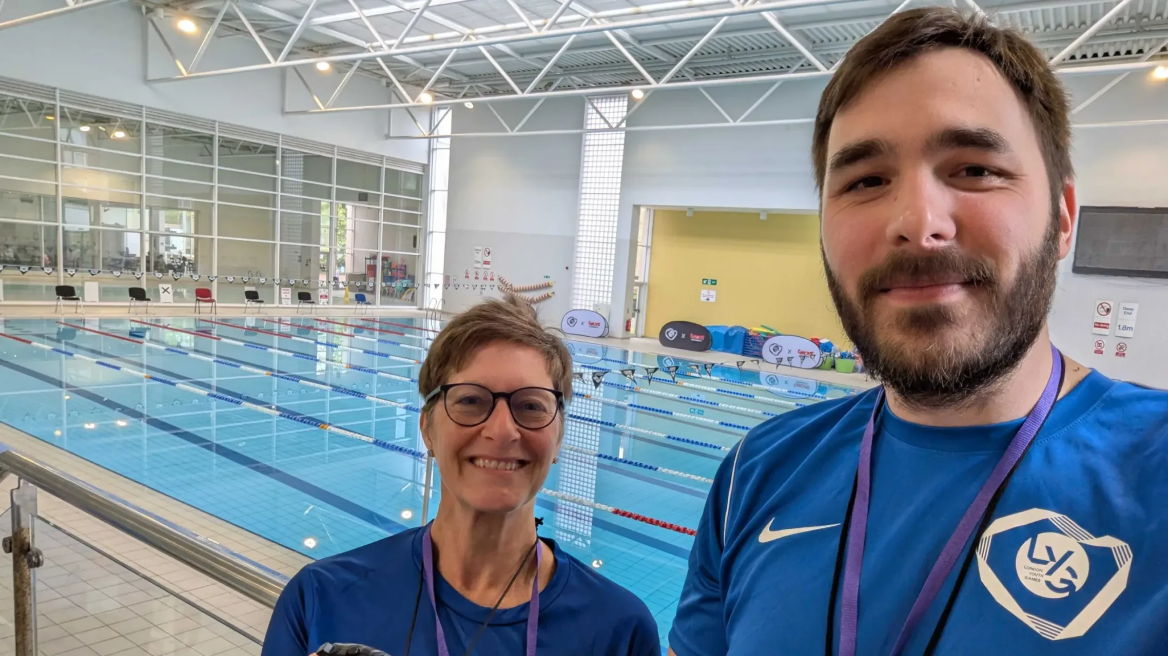 Suzie and Virgile from Rosterfy volunteering at LYG ParaGames Swimming 2026