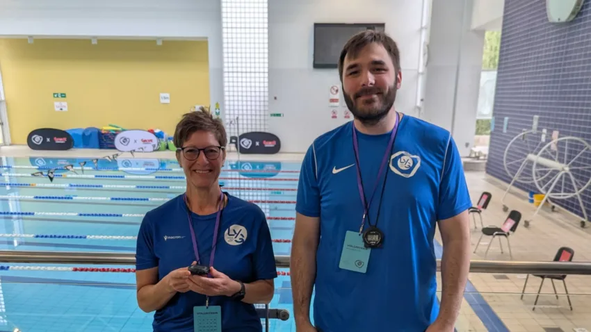 Suzie and Virgile from Rosterfy volunteering at LYG ParaGames Swimming 2026