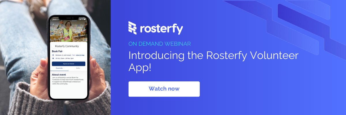 banner promoting Rosterfy volunteer app