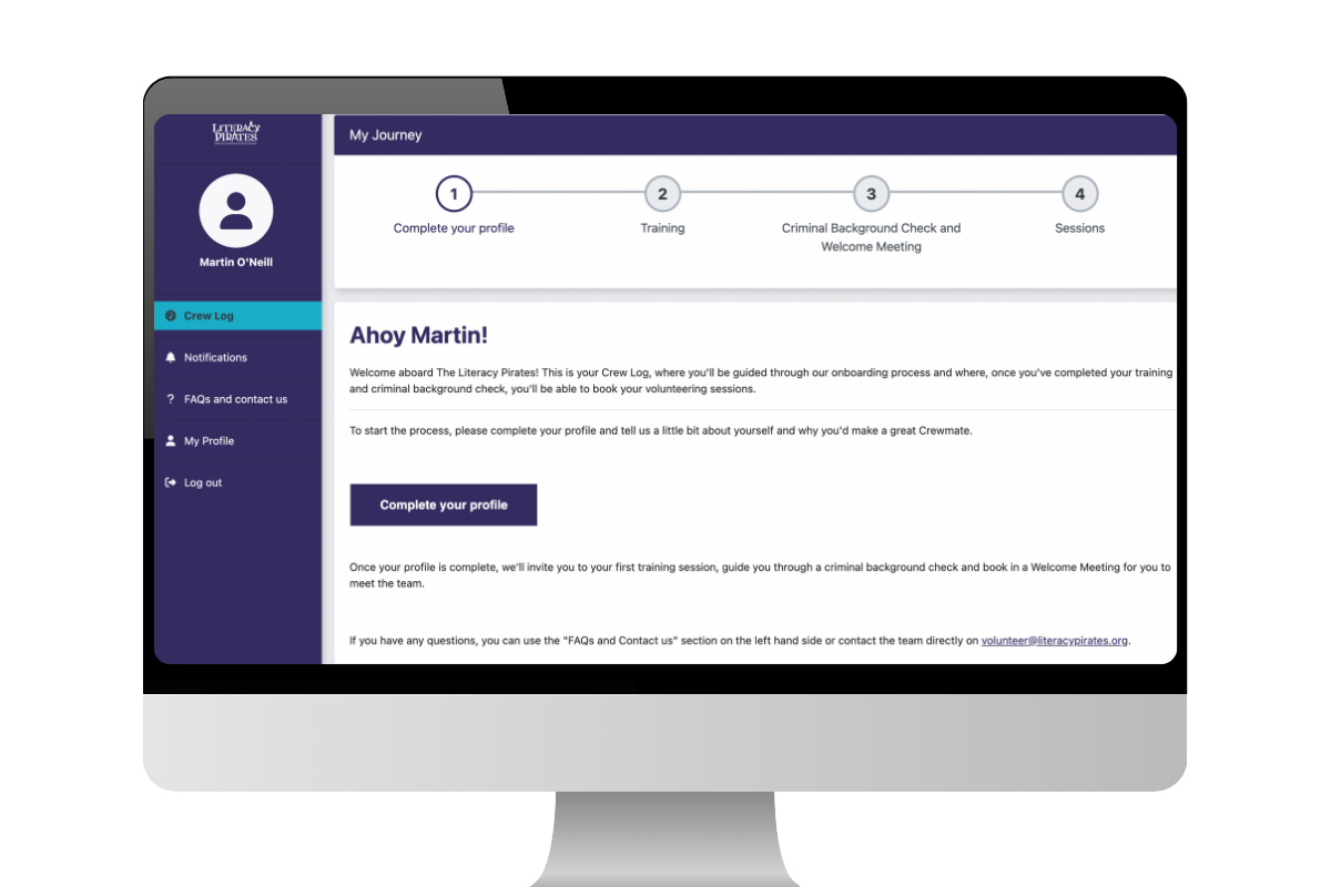 Literacy Pirates Volunteer Portal