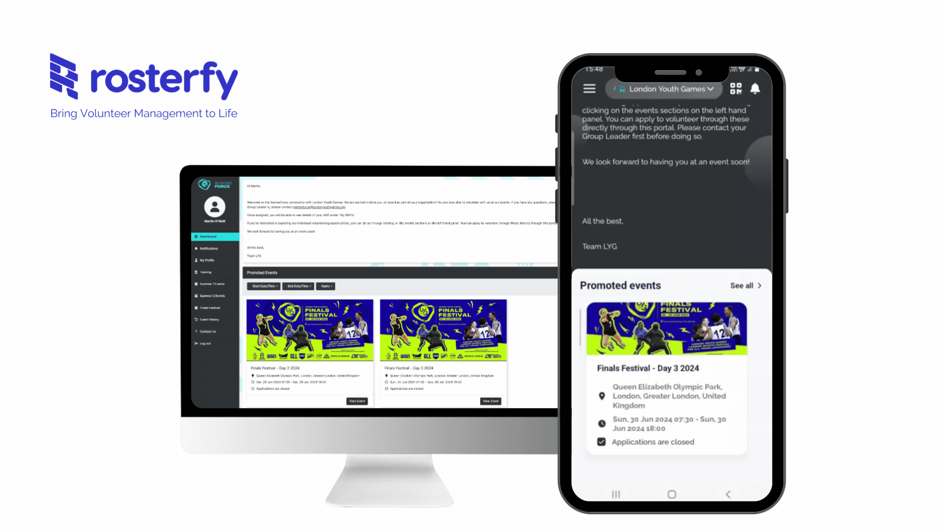 London Youth Games volunteer portal in Rosterfy