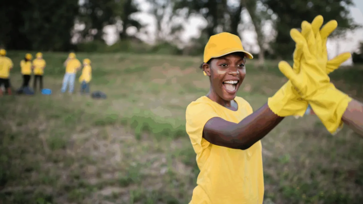 happy volunteer contributing to society