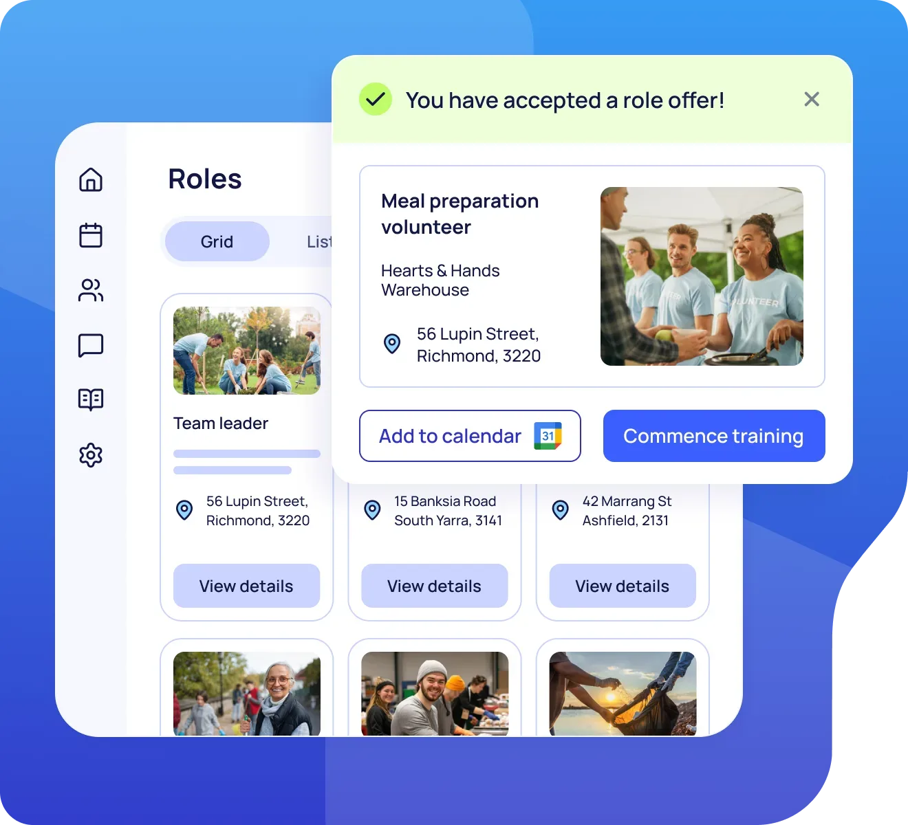 Picture of the Rosterfy volunteer calendar showing a variety of opportunities