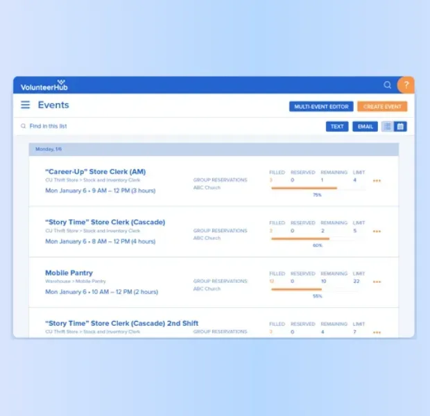 Volunteer Hub screenshot of product