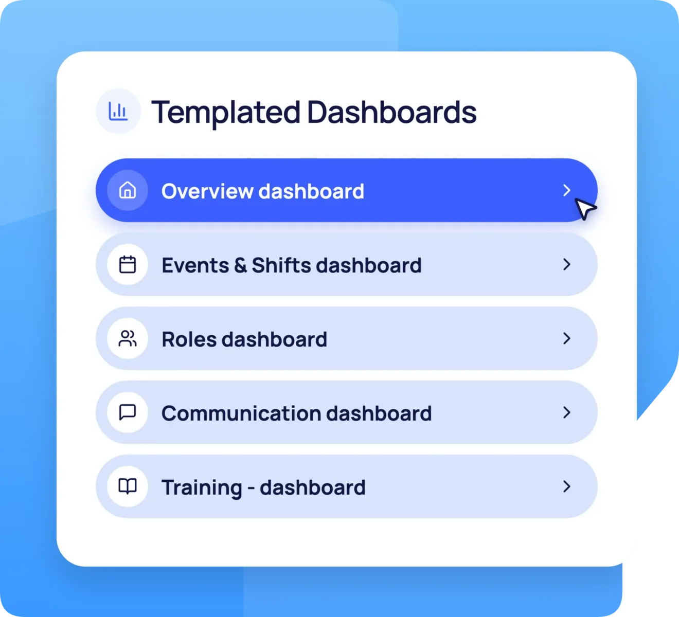 5 x Rosterfy templated dashboards available to customers